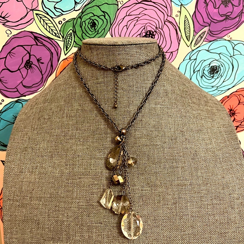Vintage Y2K Swarovski Crystal Asymmetrical Dangle Necklace